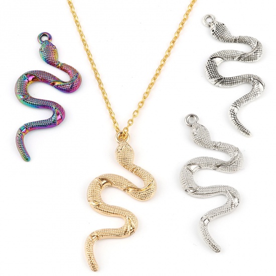 Picture of Zinc Based Alloy Pendants Snake Animal Gold Plated 53mm x 25mm, 5 PCs