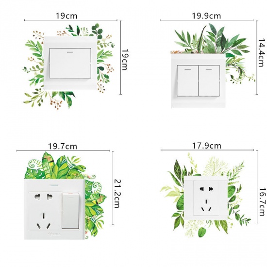Immagine di Green - Leaf PVC Light Switch Wall Stickers Decals DIY Art Home Decoration 19x19cm, 1 Set