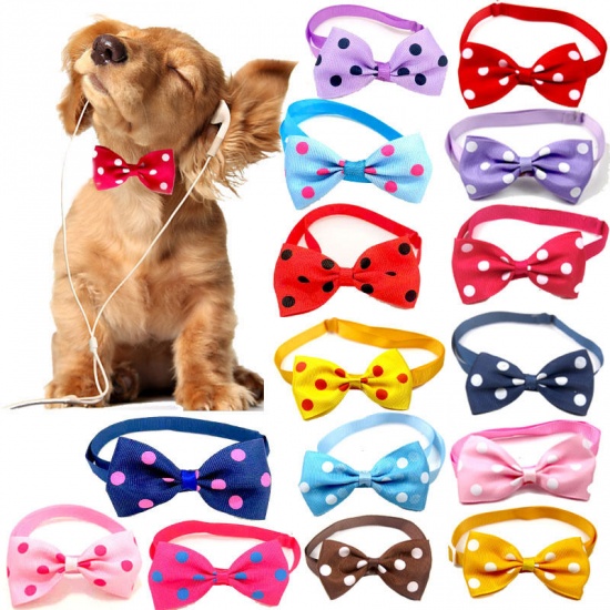 Picture of Red - Polyester Adjustable Dot Bow Tie Dog Collar Pet Supplies 20cm long - 36cm long, 1 Piece