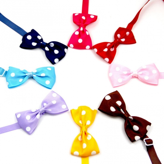 Immagine di Red - Polyester Adjustable Dot Bow Tie Dog Collar Pet Supplies 20cm long - 36cm long, 1 Piece
