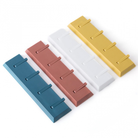 Imagen de White - ABS 4 Hooks Punch-free Adhesive Wall-mounted Hanger Rack 21x5.5cm, 1 Piece