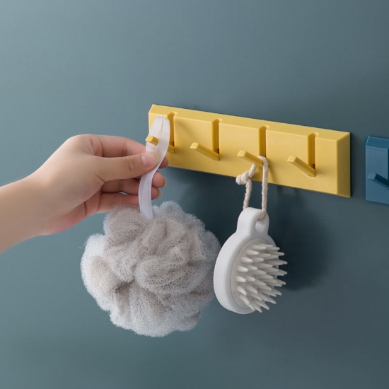 Imagen de White - ABS 4 Hooks Punch-free Adhesive Wall-mounted Hanger Rack 21x5.5cm, 1 Piece