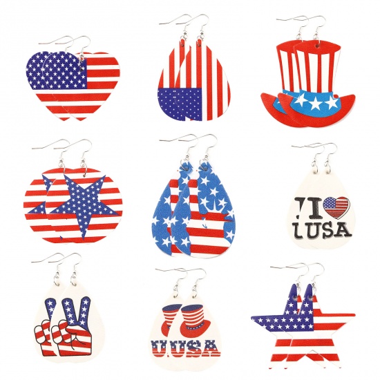 Immagine di PU Sport Ciondoli Goccia Bandiera degli Stati Uniti 57mm x 38mm, 5 Pz