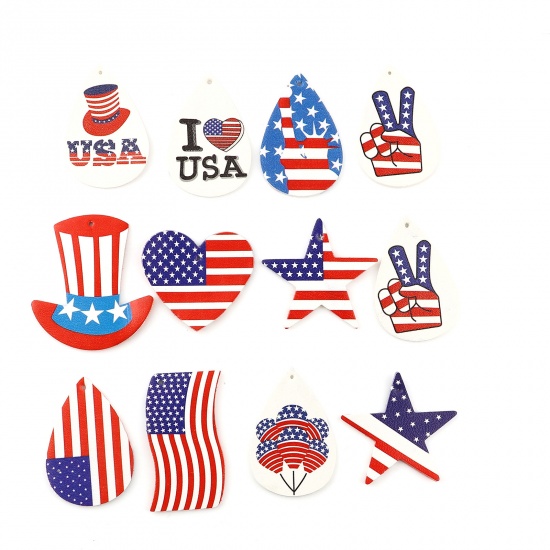 Picture of PU Leather Sport Pendants Drop Flag Of The United States 57mm x 38mm, 5 PCs