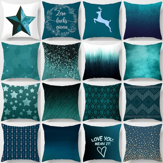 Bild von Teal Blau Series Pfirsichhaut Stoff Kissenbezug Home Textile