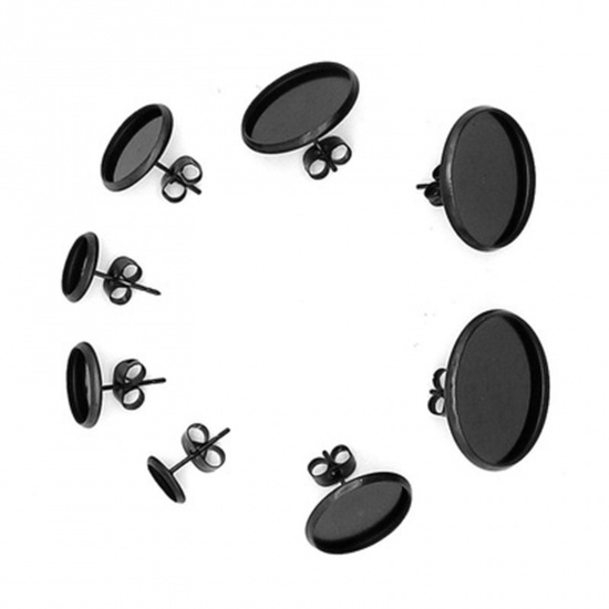 Picture of Stainless Steel Ear Post Stud Earrings Cabochon Settings 10 PCs