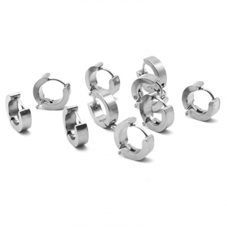 Stainless Steel Earrings Silver Tone W/ Loop 6 PCs