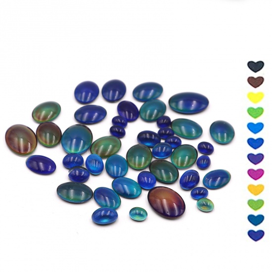 Picture of Glass Color Change Temperature Sensing Dome Seals Cabochon Oval Flatback Multicolor 5 PCs