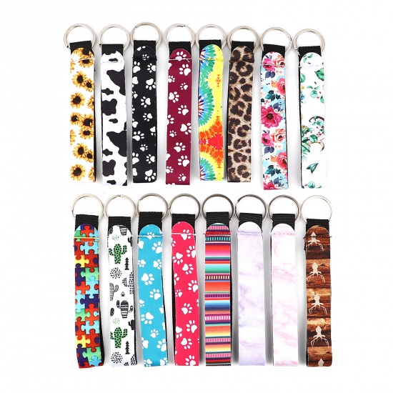 Picture of Neoprene Keychain & Keyring Silver Tone Multicolor Rectangle 15.5cm, 2 PCs
