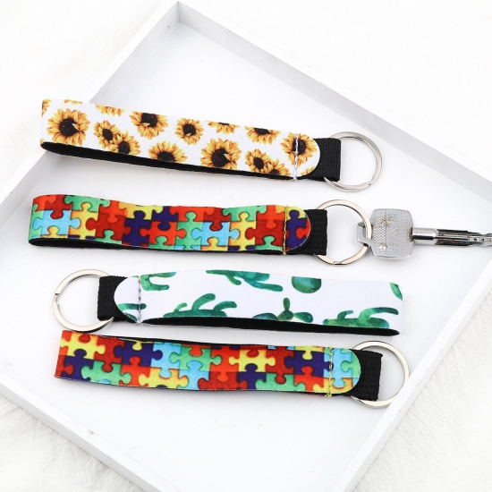 Picture of Neoprene Keychain & Keyring Silver Tone Multicolor Rectangle 15.5cm, 2 PCs