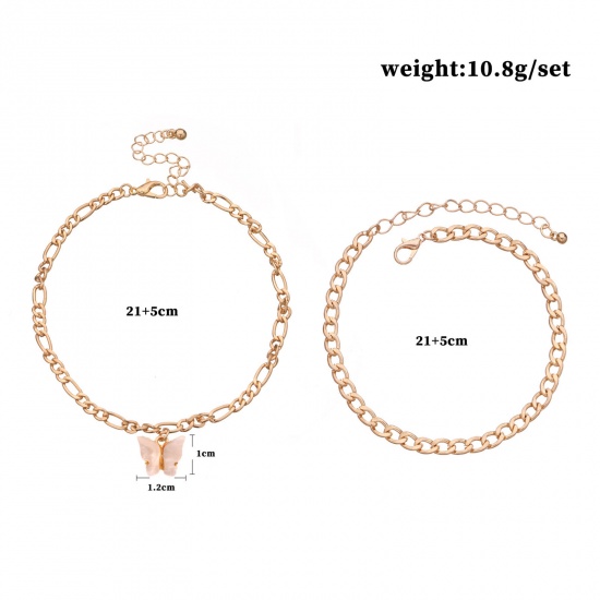 Picture of Acrylic Anklet Gold Plated White Butterfly Animal 21cm(8 2/8") long, 1 Set ( 2 PCs/Set)
