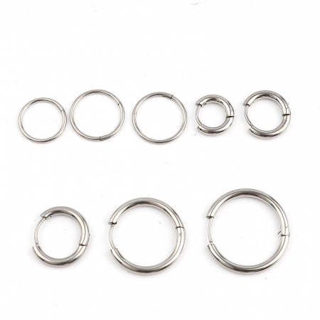 304 Stainless Steel Hoop Earrings Round Silver Tone