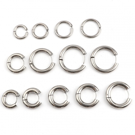 304 Stainless Steel Hoop Earrings Round Silver Tone