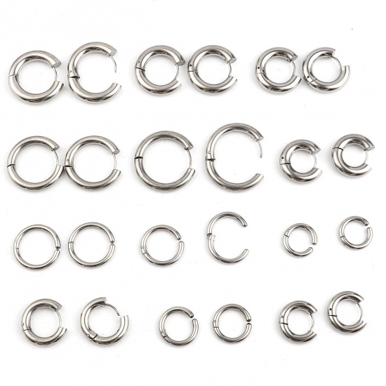 Picture of 304 Stainless Steel Hoop Earrings Round Silver Tone