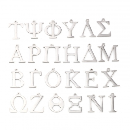 304 Stainless Steel Charms Silver Tone Greek Alphabet