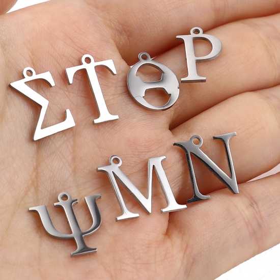Immagine di 304 Acciaio Inossidabile Charms Tono Argento Alfabeto greco 1 Pz