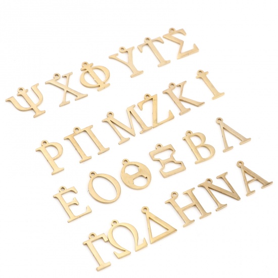 Picture of 304 Stainless Steel Charms Gold Plated Greek Alphabet