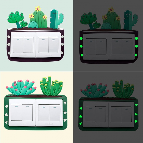 Picture of Multicolor - Slimy Gel Light Switch Decorative Sticker Cactus Succulent Plant Glow In The Dark Luminous 8.6x17.3cm, 1 Piece