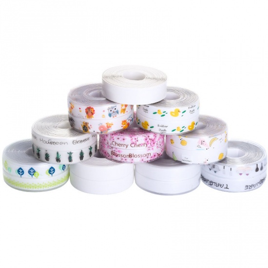 Picture of Multicolor - Plum Blossom PVC Self Adhesive Waterproof Mildewproof Caulking Sealing Tape Strip For Kitchen Sink Toilet Bathroom 3.8x320cm, 1 Piece