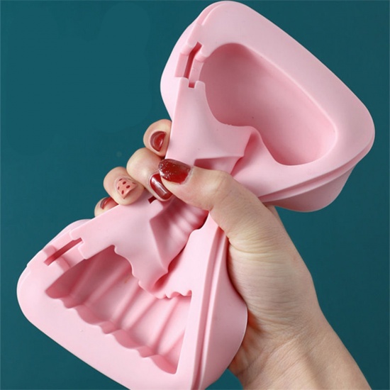 Immagine di Pink - Bear & Man & Rabbit (With Lid & 3 Sticks) Ice-lolly Silicone Mold Food Grade 18.2x9.1x2.3cm, 1 Piece