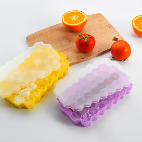 Picture of Purple - Silicone Ice Tray Mold With Lid 20.5x12.5x2.5cm, 1 Piece