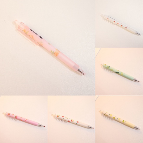 Immagine di Pink - Strawberry Fruit Push Clip Gel Pen 0.5mm Black Ink 14.5cm long, 2 PCs