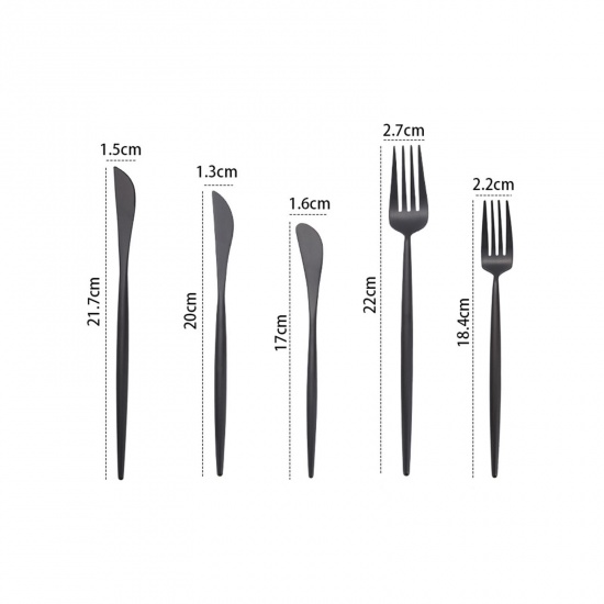 Immagine di Matt Black - 304 Stainless Steel Knife Fork Spoon Chopsticks Flatware Cutlery Tableware 5PCs Set 23.3cm long - 12.5cm long, 1 Set