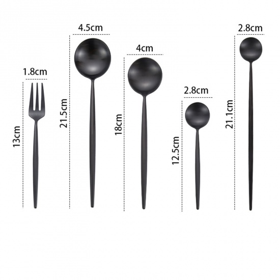 Immagine di Matt Black - 304 Stainless Steel Knife Fork Spoon Chopsticks Flatware Cutlery Tableware 5PCs Set 23.3cm long - 12.5cm long, 1 Set