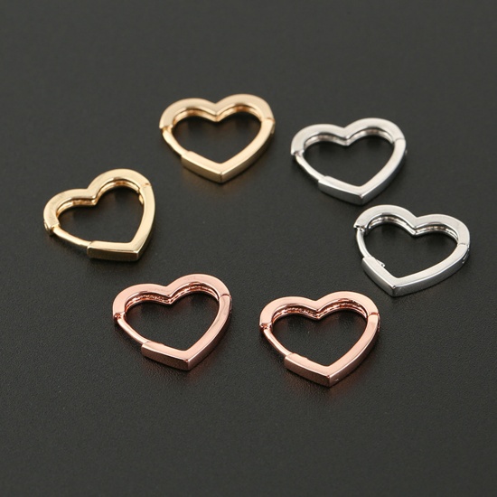 Picture of Copper Hoop Earrings Rose Gold Heart 14mm, 1 Pair