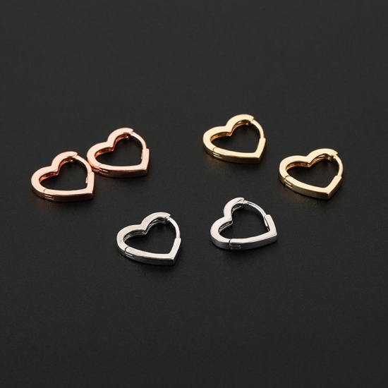 Picture of Copper Hoop Earrings Rose Gold Heart 14mm, 1 Pair
