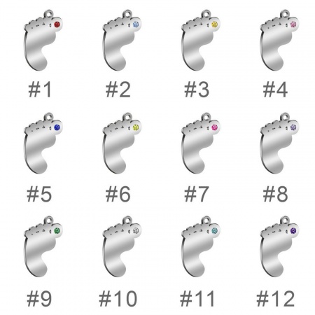 304 Stainless Steel Birthstone Charms Feet Silver Tone 21mm x 14mm, 1 Piece