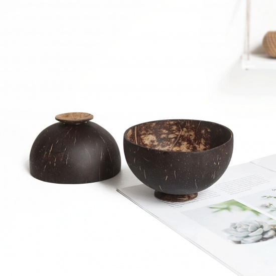 Picture of Brown - Natural Coconut Shell Bowl Tableware Hollow For Storage Decoration 14cm Dia. - 12cm Dia., 1 Piece