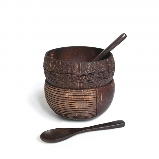Picture of Brown - Natural Coconut Shell Bowl Tableware Hollow For Storage Decoration 14cm Dia. - 12cm Dia., 1 Piece