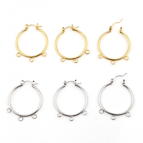 Picture of Zinc Based Alloy Hoop Earrings Findings Circle Ring Gold Plated W/ Loop 37mm x 30mm, Post/ Wire Size: (21 gauge), 2 PCs