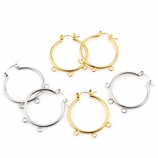 Picture of Zinc Based Alloy Hoop Earrings Findings Circle Ring Gold Plated W/ Loop 37mm x 30mm, Post/ Wire Size: (21 gauge), 2 PCs