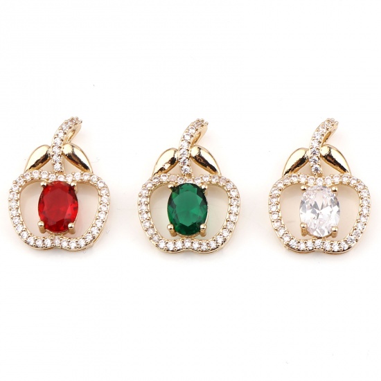 Image de Breloques Micro Pave en Laiton+Verre Pomme 2 Pcs