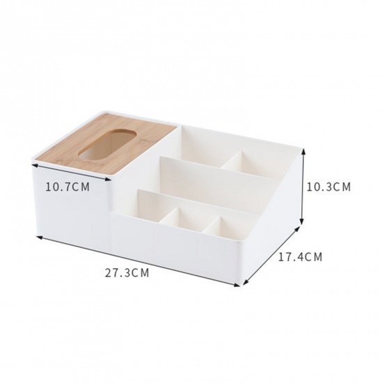 Picture of White - PP & Wood Creative Multifunctional Storage Tissue Box 27.3x17.4x10.3cm, 1 Piece