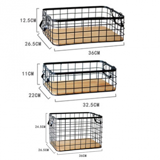 Immagine di Wrought Iron Grid Storage Basket With Wooden Board
