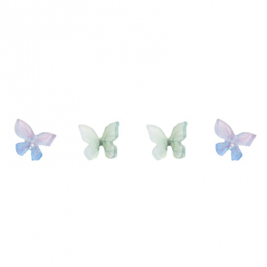 Image de Boucles d'Oreilles Puces en Argent Pur & Résine Multicolore Papillon 10mm x 5mm, 1 Paire