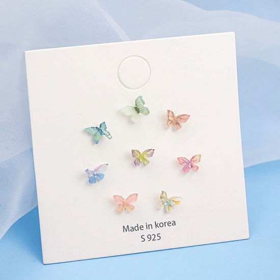 Bild von Sterling Silber & Harz Ohrring Ohrstecker Bunt Schmetterling 10mm x 5mm, 1 Paar