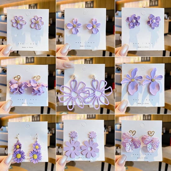 Immagine di Orecchini a Perno Colore Viola Rettangolo 20mm x 10mm, 1 Paio