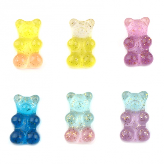 Picture of Resin Embellishments Bear Animal Orange Glitter 22mm x 13mm, 5 PCs