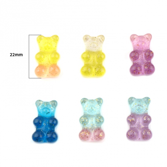 Picture of Resin Embellishments Bear Animal Orange Glitter 22mm x 13mm, 5 PCs