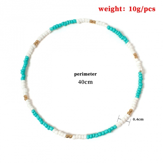 Picture of Glass Beaded Necklace Light Blue 40cm(15 6/8") long, 1 Piece