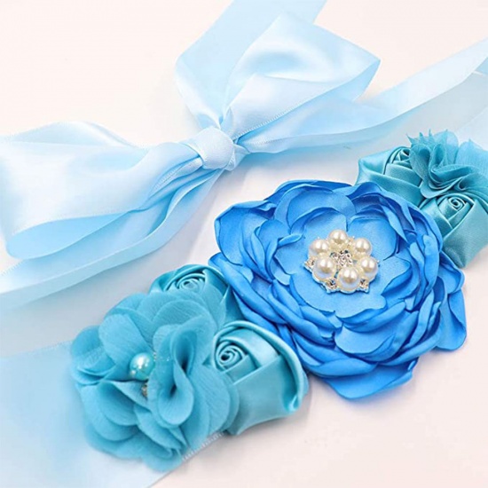 Picture of Blue - Flower Belt Daddy To Be Brooch Badge Baby Shower Party Supplies, 1 Set