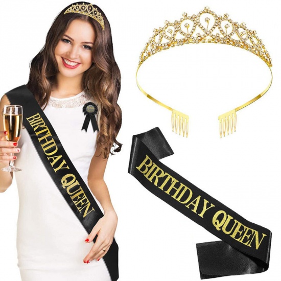 Изображение Girl Birthday Ribbon Shiny Crown Rhinestone Party Supplies