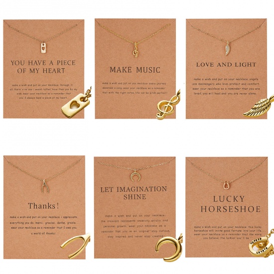 Picture of Cardboard Series Necklace Gold Plated Luck Horseshoe 46cm(18 1/8") long, 1 Piece