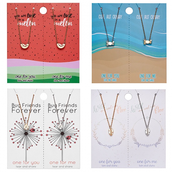 Picture of Cardboard Series Necklace Gold Plated & Silver Tone Watermelon Fruit 40cm(15 6/8") long, 1 Set ( 2 PCs/Set)