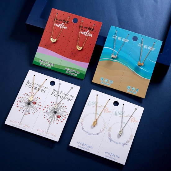 Picture of Cardboard Series Necklace Gold Plated & Silver Tone Watermelon Fruit 40cm(15 6/8") long, 1 Set ( 2 PCs/Set)