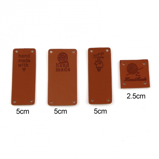 Picture of PU Leather Label Tags Square Brown " Hand Made " 25mm x 25mm , 50 PCs